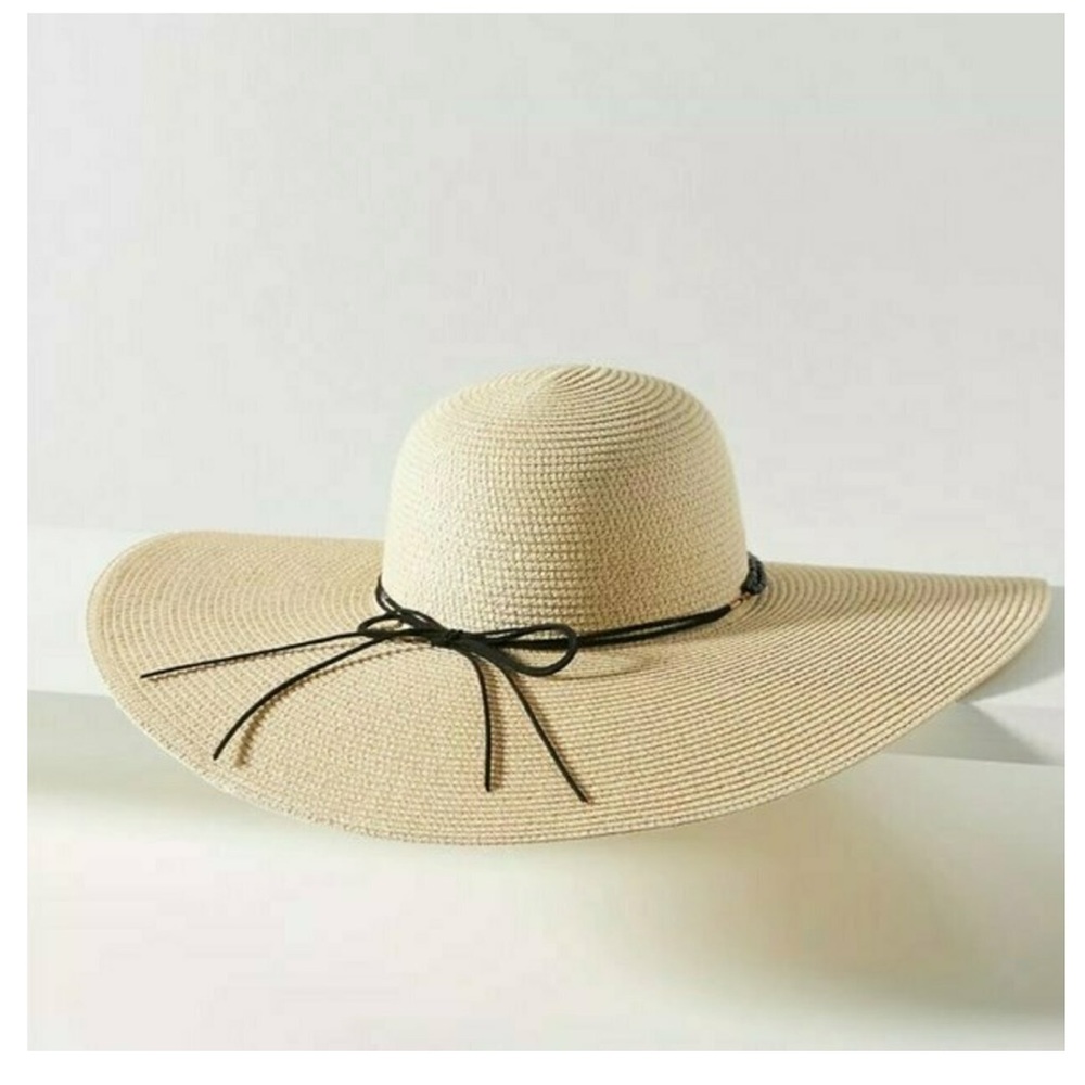 Anthropologie Bead-Trimmed oversized Paper Sun Hat - Picture 2 of 10